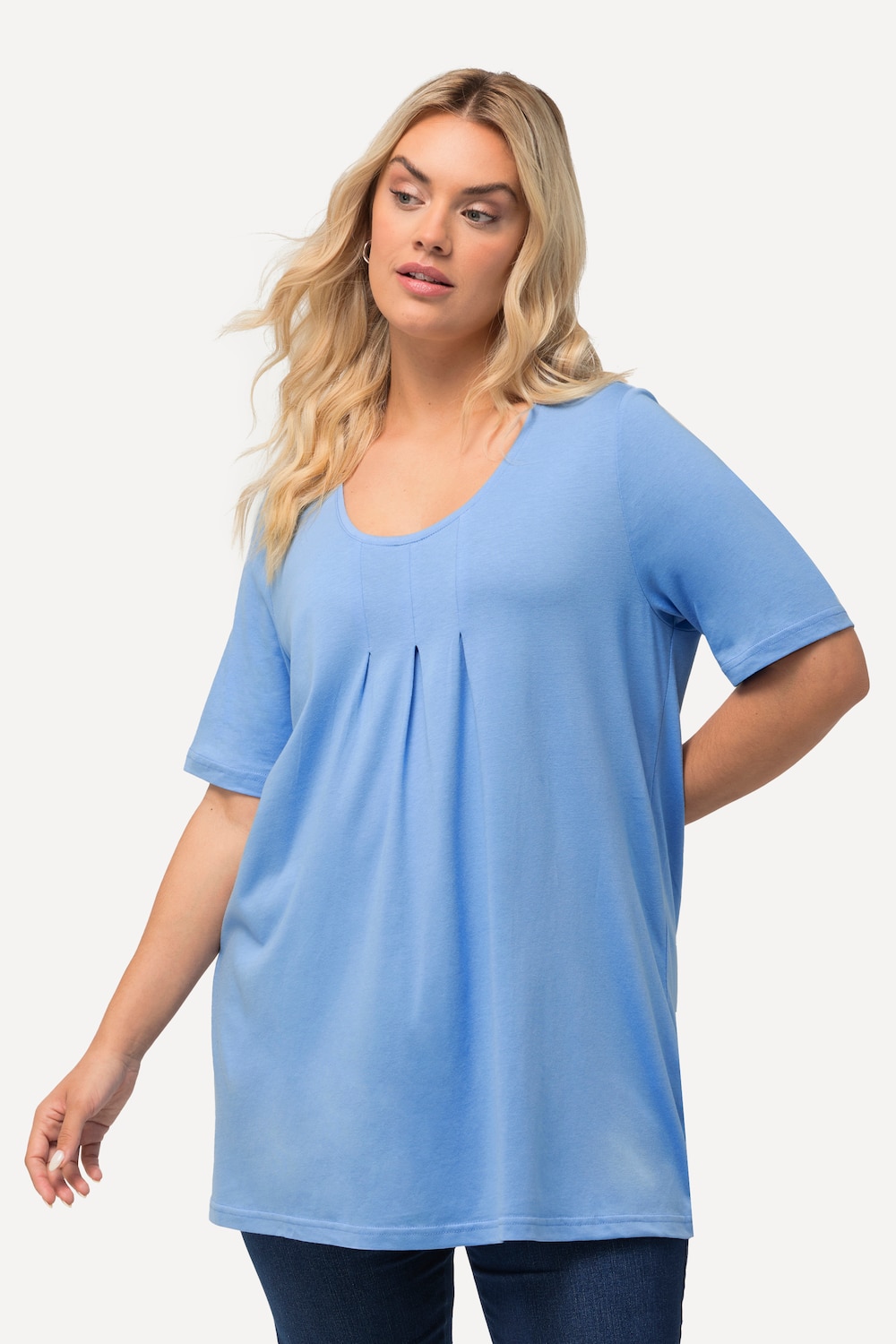 Grote Maten T-Shirt, Dames, blauw, Maat: 50/52, Katoen/Synthetische vezels, Ulla Popken
