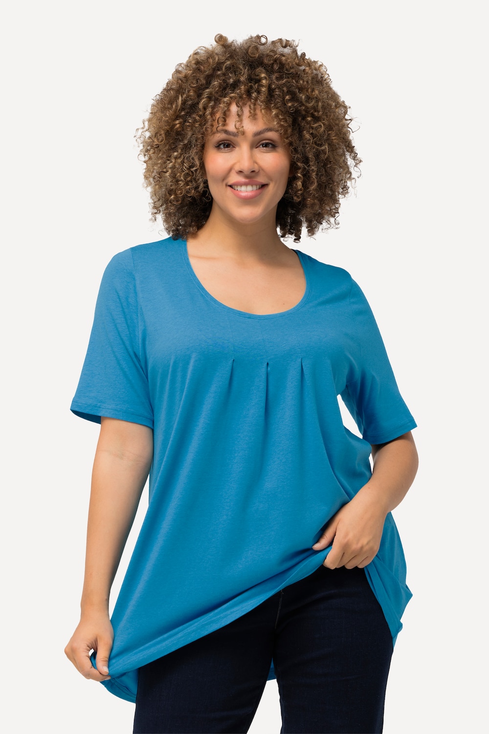 Grote Maten T-shirt, Dames, turquoise, Maat: 54/56, Katoen/Synthetische vezels, Ulla Popken