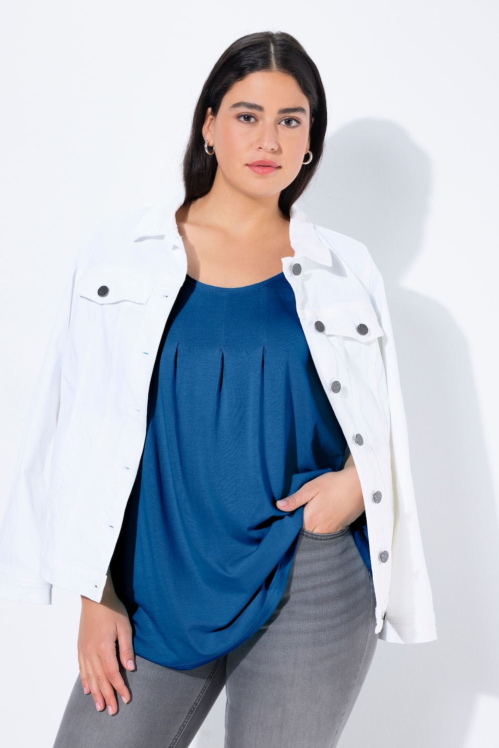 T-Shirt, Zierfalten, A-Linie, Rundhals, Halbarm, Modal