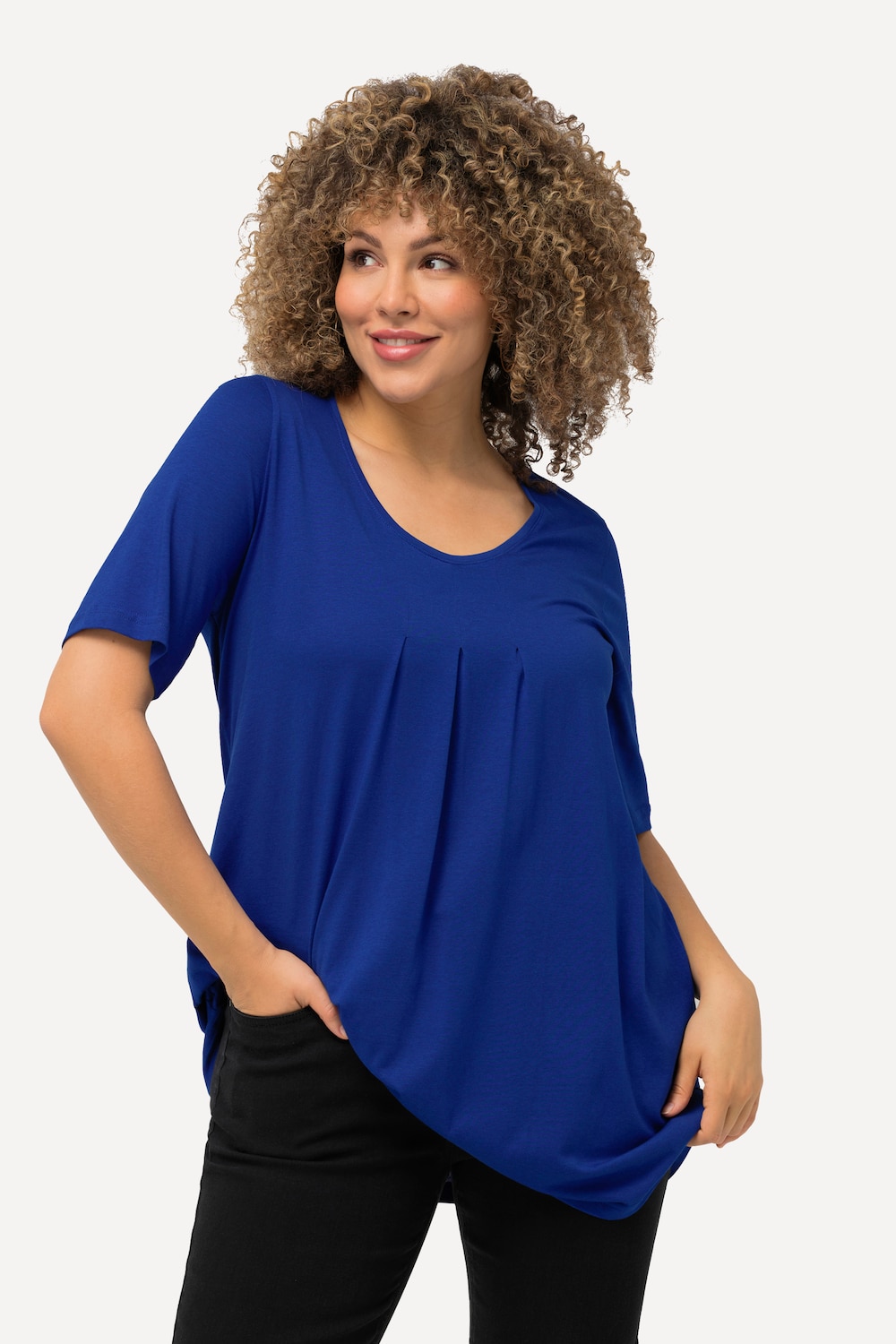 Grote Maten T-Shirt, Dames, blauw, Maat: 62/64, Katoen/Synthetische vezels, Ulla Popken