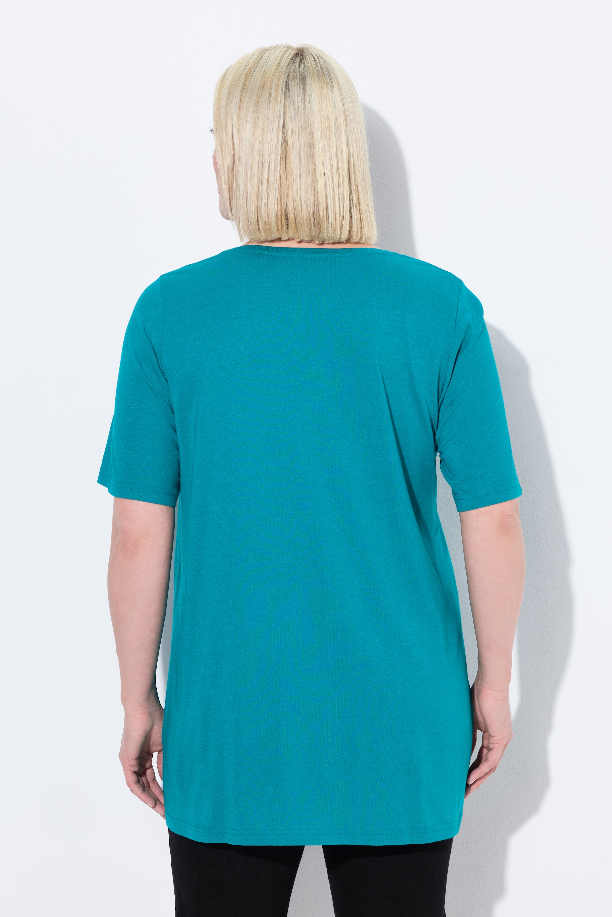 Ulla Popken Damen große Größen T Shirt Zierfalten A Linie Rundhals Halbarm