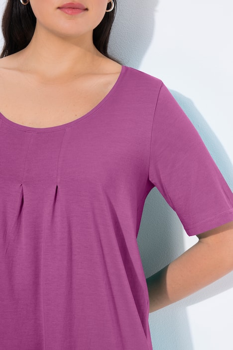 T-shirt, decoratieve plooitjes, A-lijn, ronde hals, korte mouwen, modal