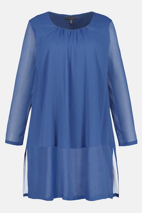 Longtunika, doppellagig, Zierfalten, Rundhals, Langarm