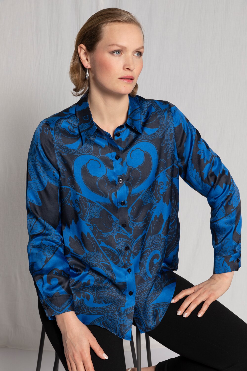 Grote Maten blouse, Dames, blauw, Maat: 54/56, Viscose/Zijde, Ulla Popken