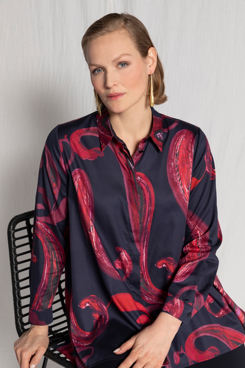 Grote Maten blouse, Dames, blauw, Maat: 50/52, Katoen, Ulla Popken