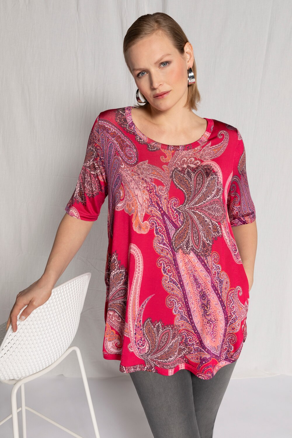 Grote Maten slinky shirt, Dames, rood, Maat: 46/48, Viscose, Ulla Popken