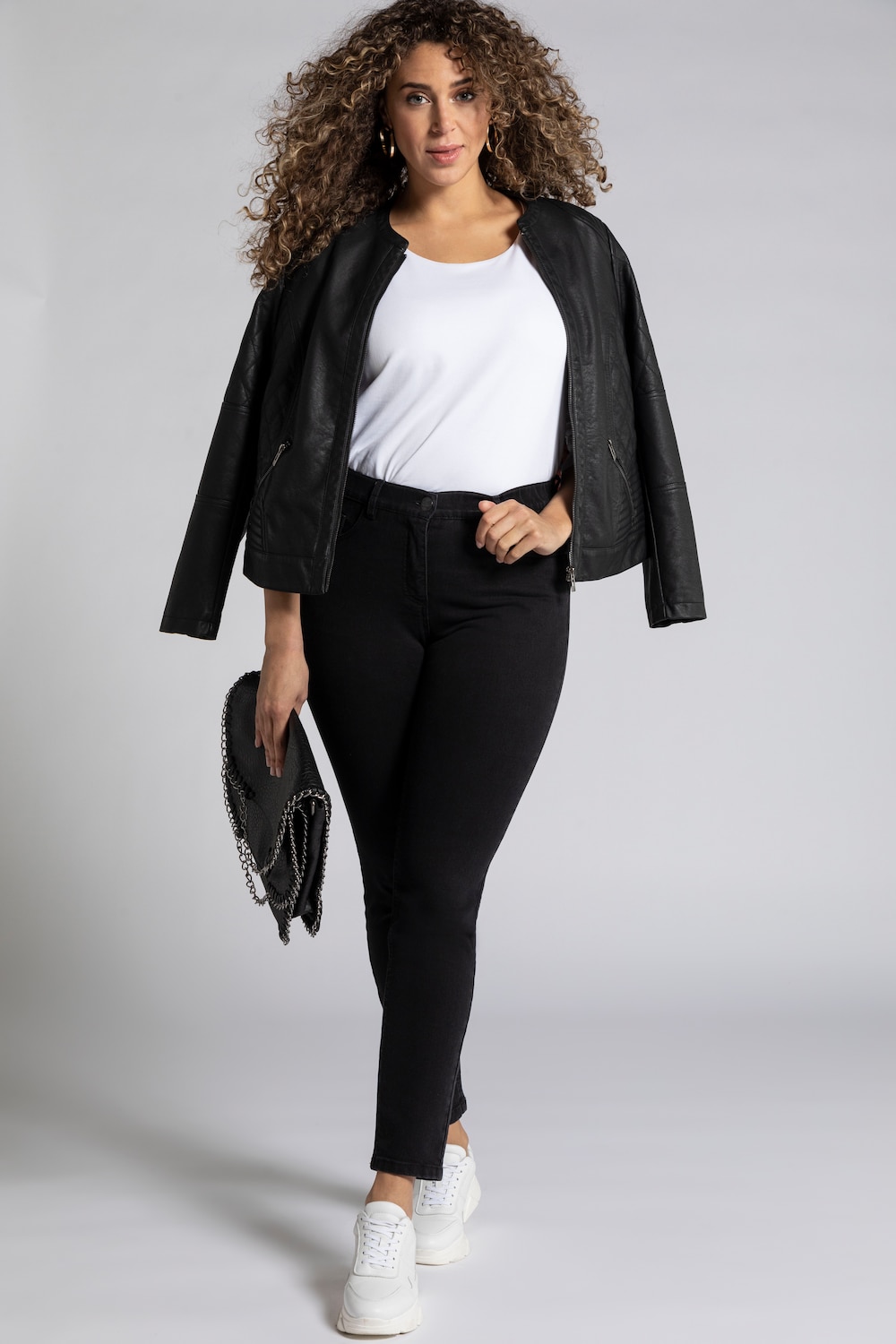 grandes tailles jean modèle sarah. coupe skinny 5 poches et taille haute, femmes, noir, taille: 60l, coton/polyester/viscose, ulla popken