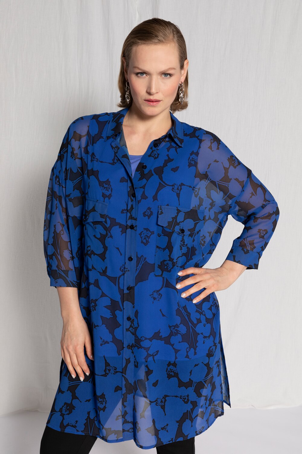 Grote Maten overhemd, Dames, blauw, Maat: 46/48, Polyester, Ulla Popken Grote Maten overhemd, Dames, blauw, Maat: 46/48, Polyester, Ulla Popken