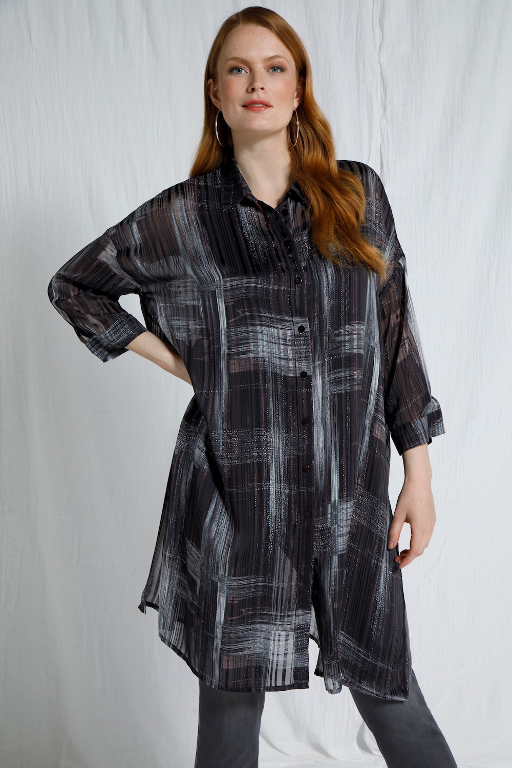 Grote Maten overhemd, Dames, bruin, Maat: 50/52, Polyester, Ulla Popken Grote Maten overhemd, Dames, bruin, Maat: 50/52, Polyester, Ulla Popken