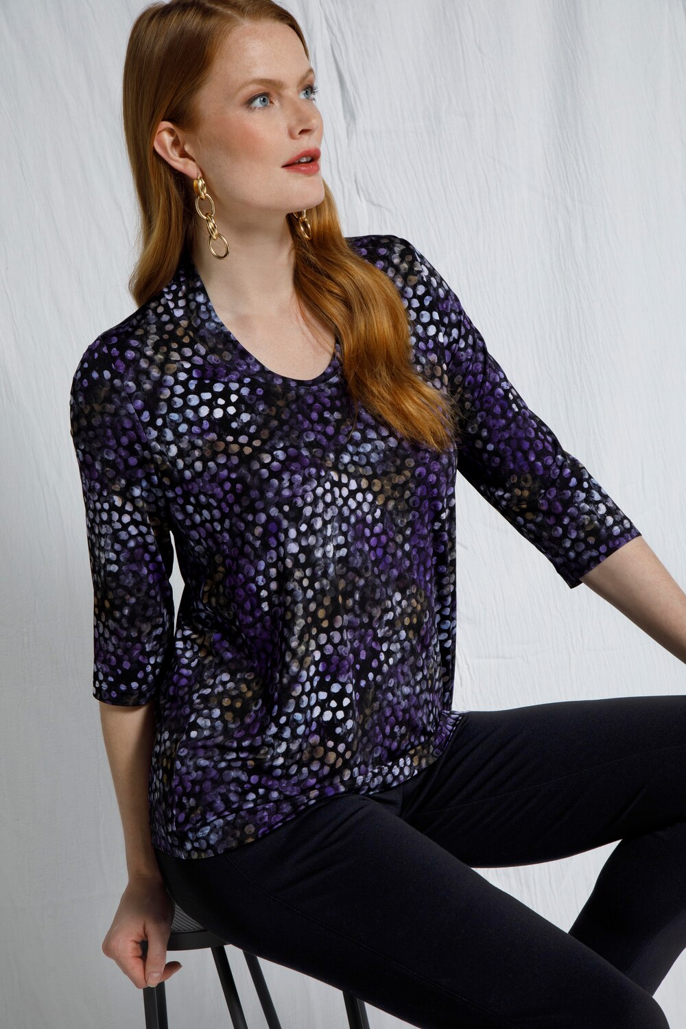 Grote Maten slinky shirt, Dames, paars, Maat: 42/44, Viscose/Elastaan, Ulla Popken Grote Maten slinky shirt, Dames, paars, Maat: 42/44, Viscose/Elastaan, Ulla Popken
