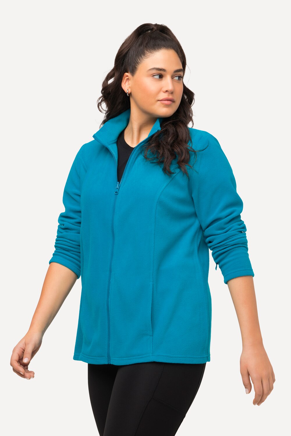 Grote Maten zipIn fleecejack, Dames, turquoise, Maat: 50/52, Polyester/Elastaan, Ulla Popken