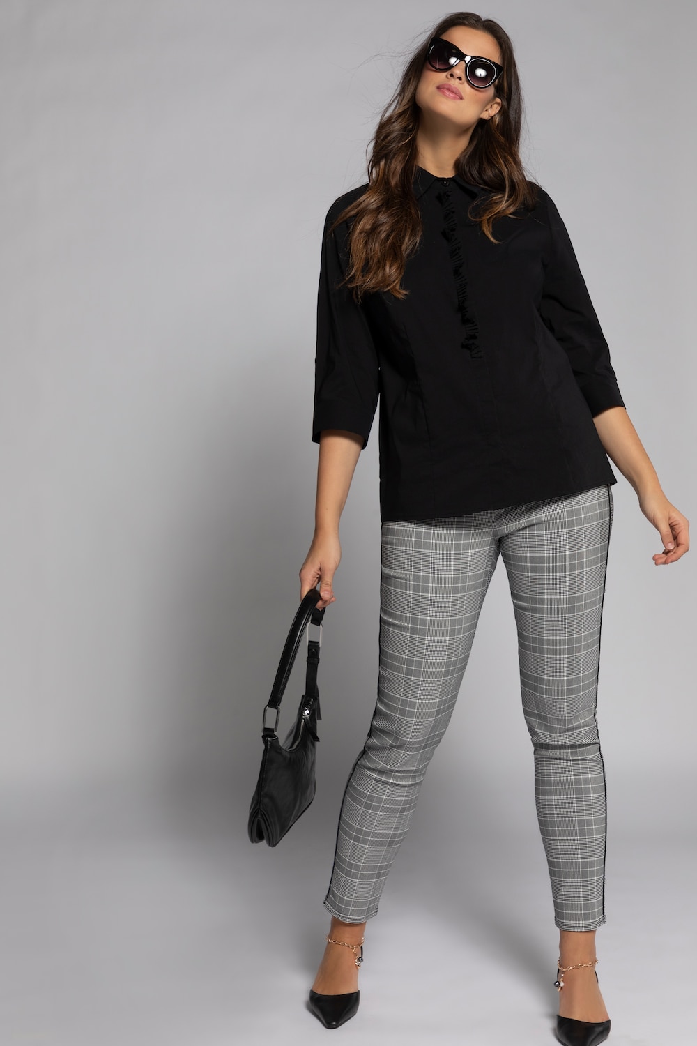 Grote Maten overhemdblouse, Dames, zwart, Maat: 48, Katoen/Synthetische vezels, Ulla Popken Grote Maten overhemdblouse, Dames, zwart, Maat: 48, Katoen/Synthetische vezels, Ulla Popken