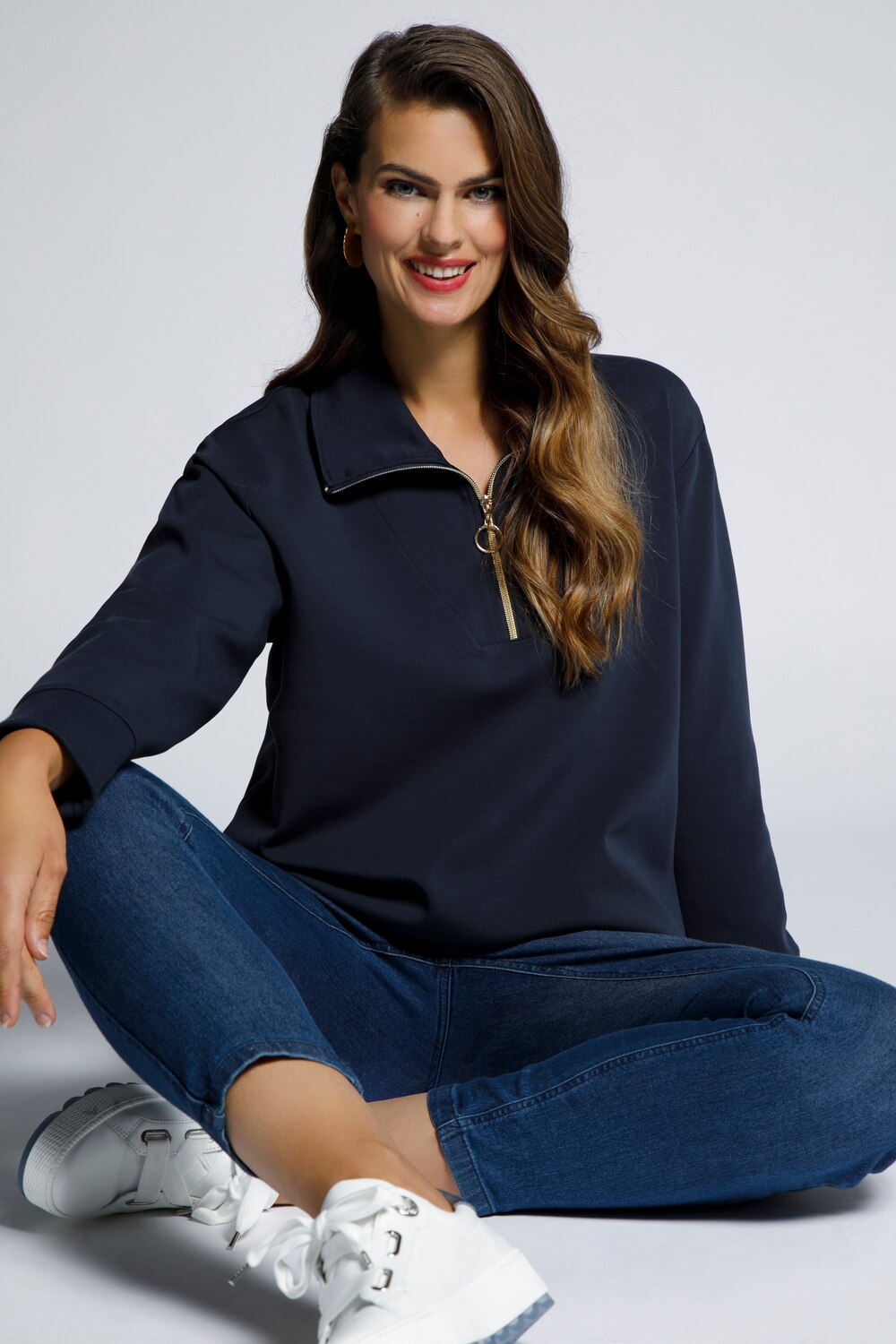Grote Maten sweatshirt, Dames, blauw, Maat: 50/52, Katoen/Polyester, Ulla Popken Grote Maten sweatshirt, Dames, blauw, Maat: 50/52, Katoen/Polyester, Ulla Popken