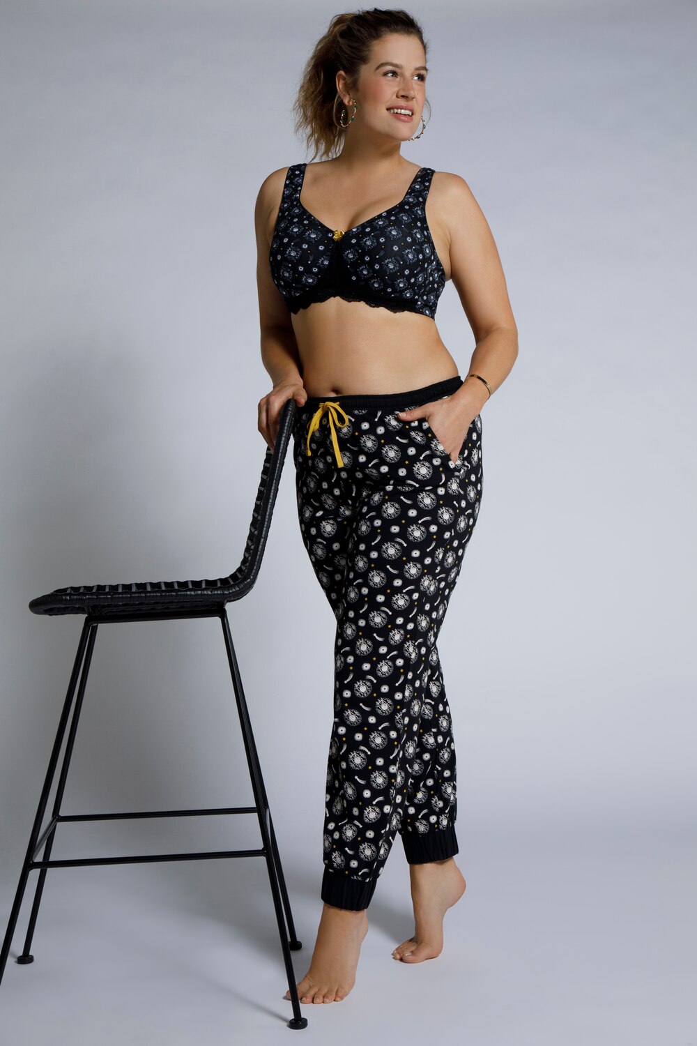 Grote Maten pyjamabroek, Dames, zwart, Maat: 58/60, Katoen, Ulla Popken Grote Maten pyjamabroek, Dames, zwart, Maat: 58/60, Katoen, Ulla Popken