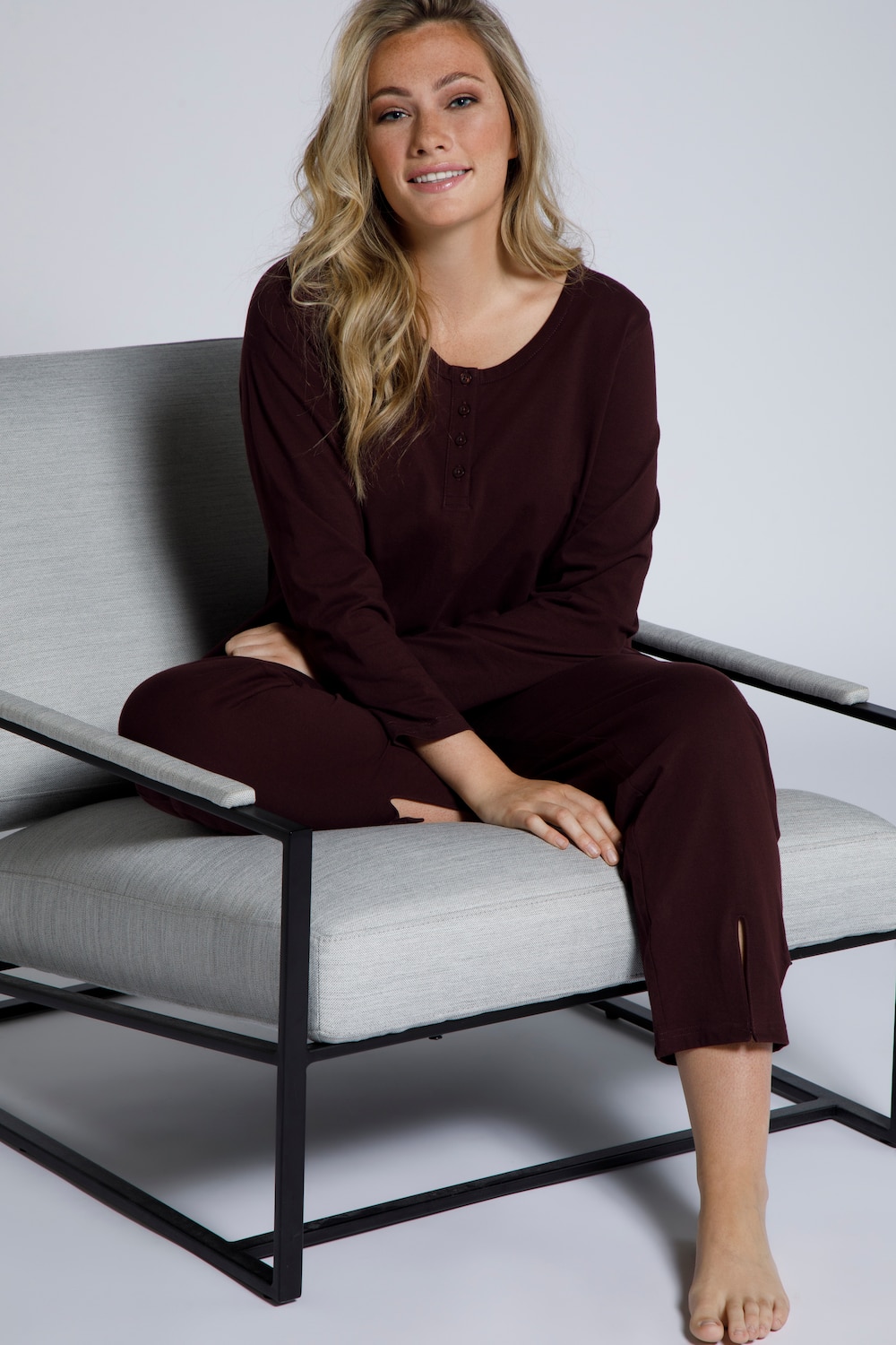 Grote Maten pyjamashirt, Dames, grijs, Maat: 46/48, Katoen, Ulla Popken Grote Maten pyjamashirt, Dames, grijs, Maat: 46/48, Katoen, Ulla Popken