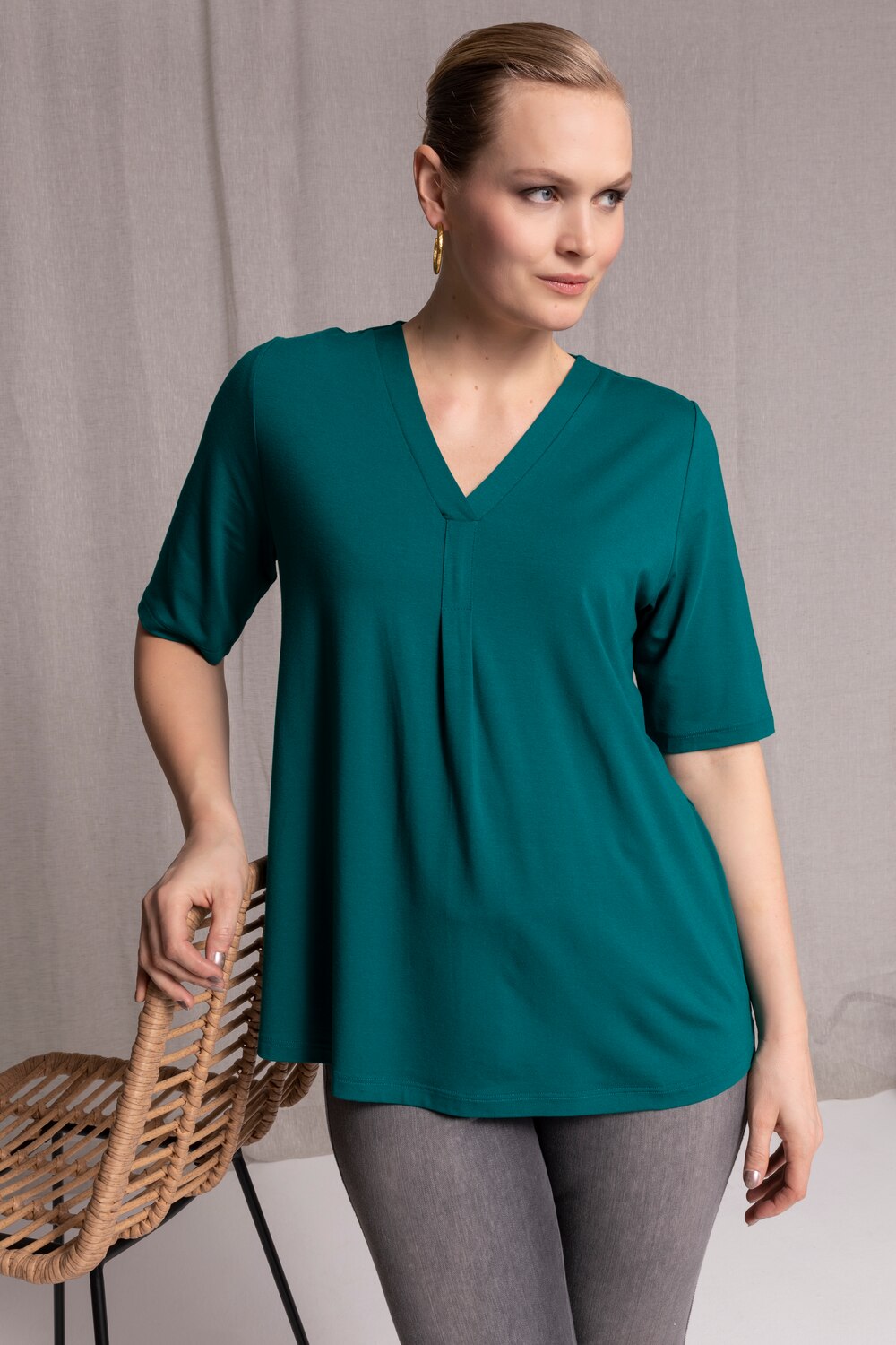 Grote Maten T-shirt, Dames, groen, Maat: 42/44, Viscose, Ulla Popken