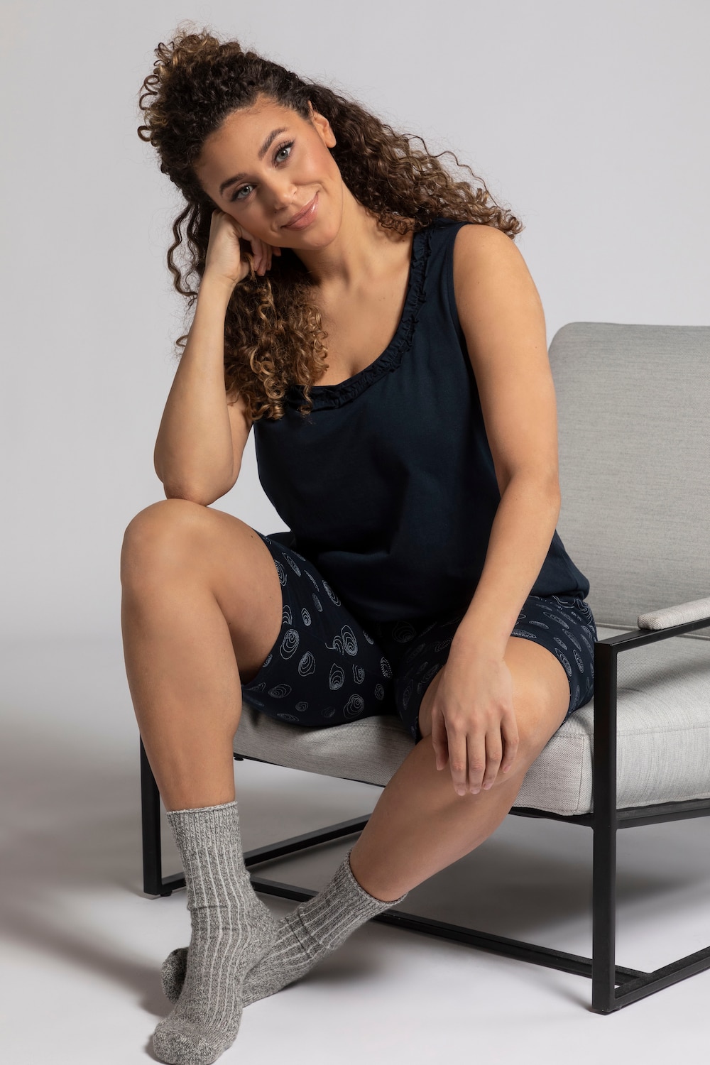 Grote Maten pyjamatop, Dames, blauw, Maat: 54/56, Katoen, Ulla Popken Grote Maten pyjamatop, Dames, blauw, Maat: 54/56, Katoen, Ulla Popken