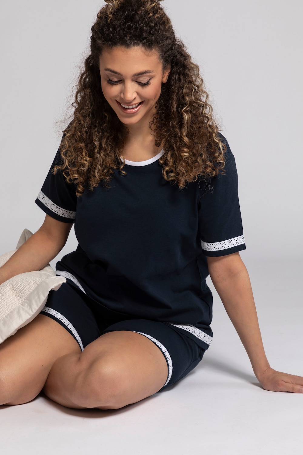 Grote Maten pyjamashirt, Dames, blauw, Maat: 42/44, Katoen, Ulla Popken Grote Maten pyjamashirt, Dames, blauw, Maat: 42/44, Katoen, Ulla Popken