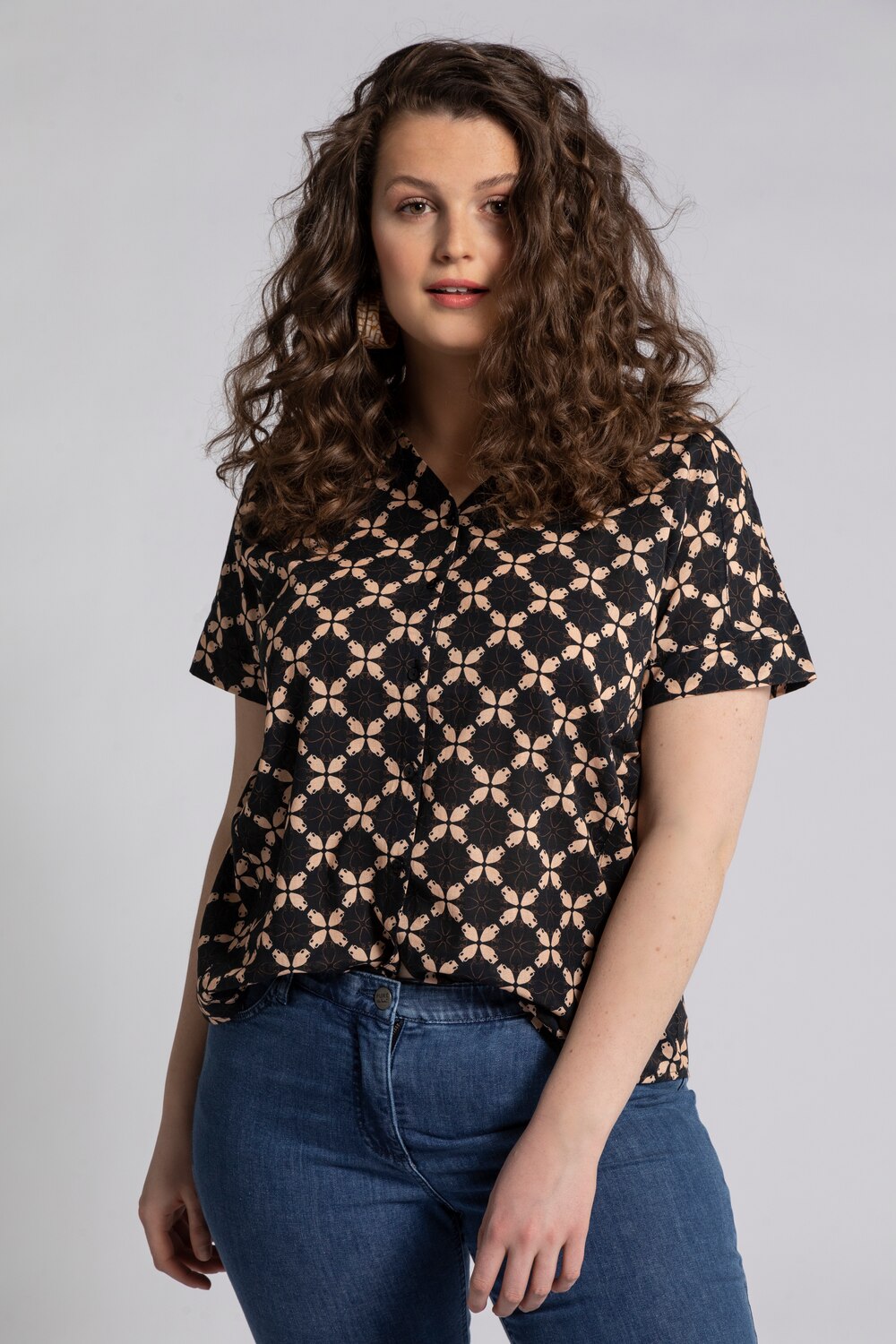 Grote Maten blouse, Dames, zwart, Maat: 54/56, Katoen, Ulla Popken