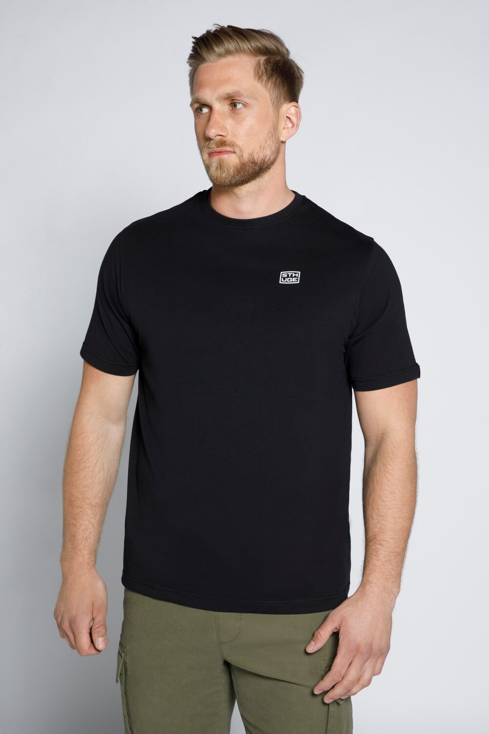 Grote Maten heren T-shirt met ronde halsmale, zwart, Maat: XL, Katoen, STHUGE