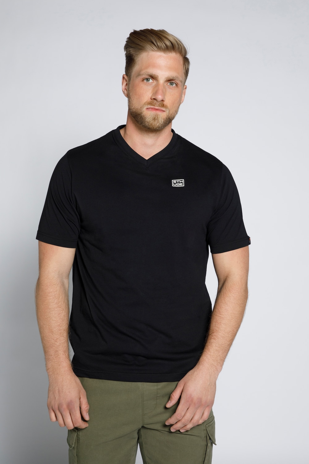 Grote Maten heren T-shirt met V-halsmale, zwart, Maat: XL, Katoen, STHUGE