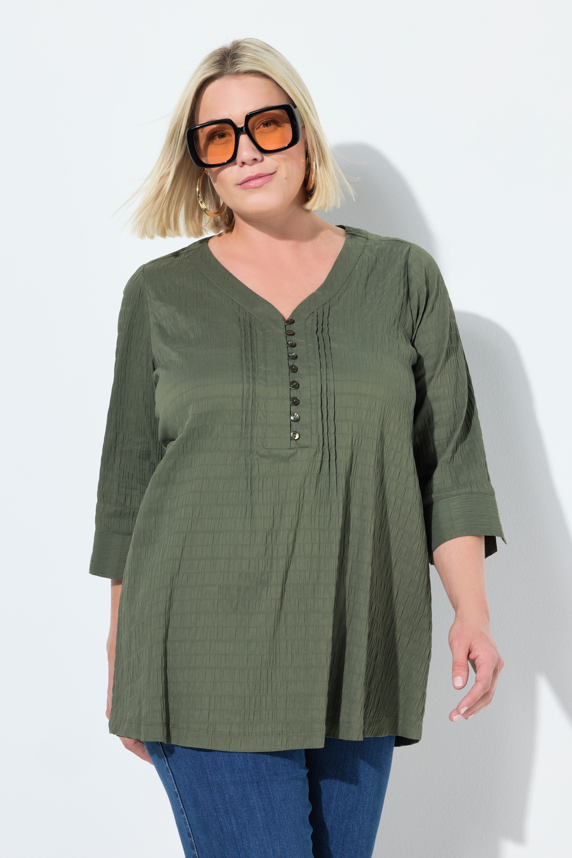 Ulla Popken Damen große Größen Bubble Tunika Biesen Herzausschnitt