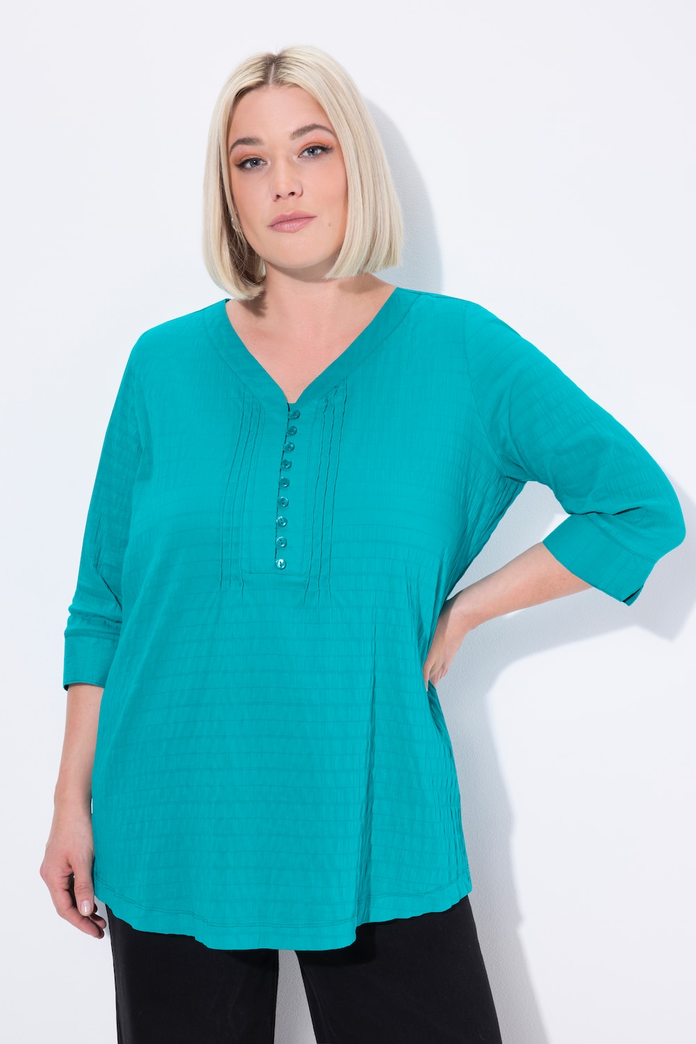 Große Größen Bubble-Tunika, Damen, türkis, Größe: 54/56, Baumwolle/Polyester, Ulla Popken