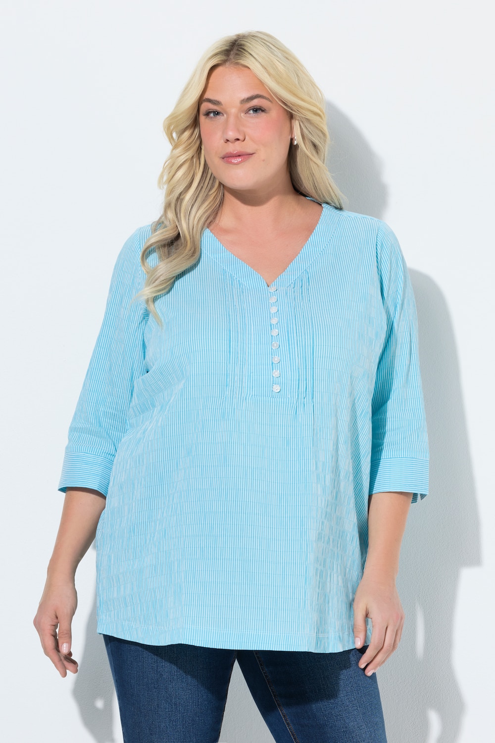 Große Größen Bubble-Tunika, Damen, türkis, Größe: 42/44, Baumwolle/Polyester, Ulla Popken