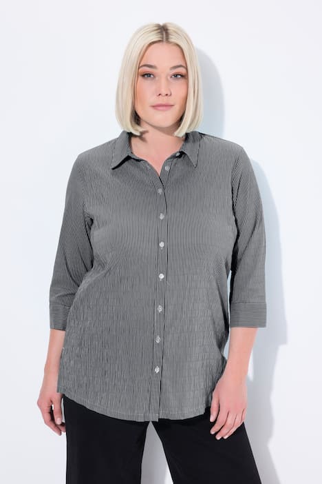 Overhemdblouse, strepen, bubble-structuur, 3/4-mouwen