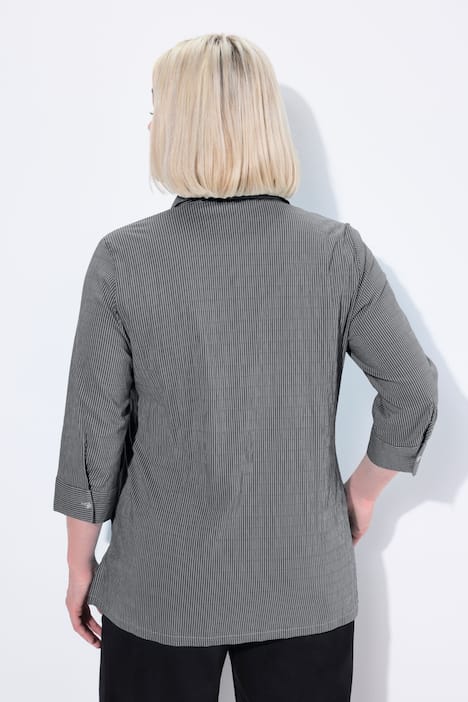 Overhemdblouse, strepen, bubble-structuur, 3/4-mouwen