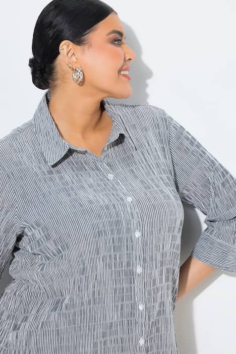 Bubble-Bluse, Streifen, Hemdkragen, 3/4-Arm
