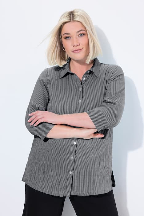 Overhemdblouse, strepen, bubble-structuur, 3/4-mouwen