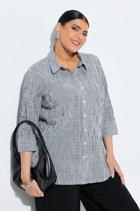 Bubble-Bluse, Streifen, Hemdkragen, 3/4-Arm