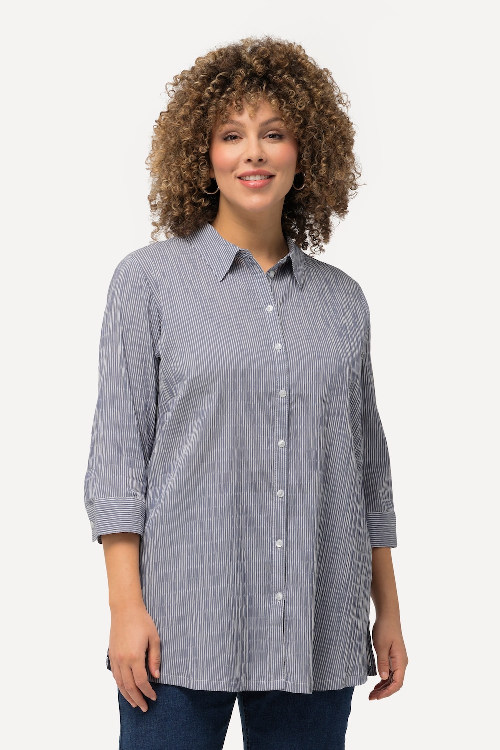 Große Größen Bubble-Bluse, Damen, blau, Größe: 46/48, Baumwolle/Polyester, Ulla Popken