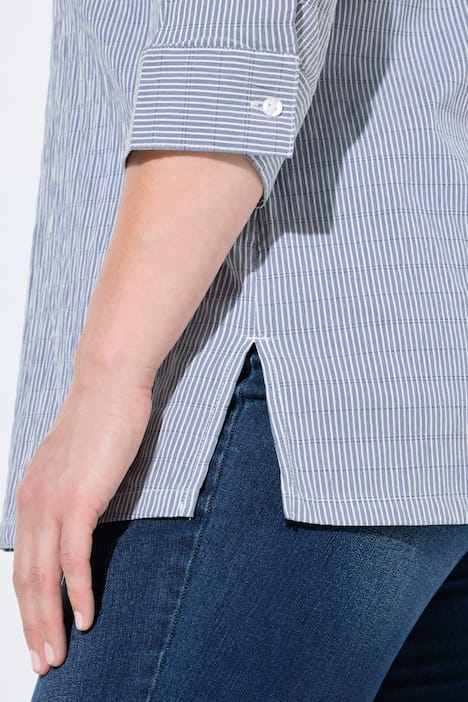 Textured Stripe Button Front Stretch Blouse