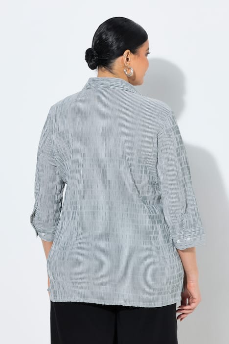 Bluzka bubble, paski, kołnierzyk koszulowy, rękaw 3/4