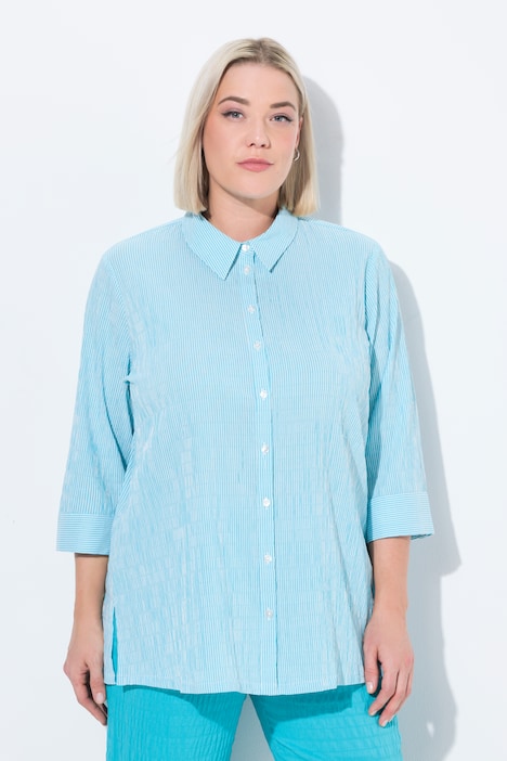 Bubble-Bluse, Streifen, Hemdkragen, 3/4-Arm