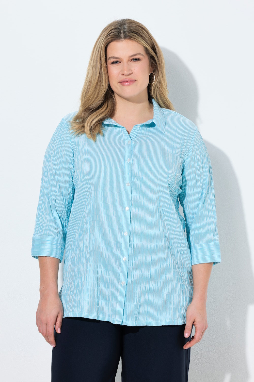 Große Größen Bubble-Bluse, Damen, türkis, Größe: 46/48, Baumwolle/Polyester, Ulla Popken