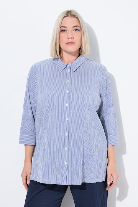 Bubble-Bluse, Streifen, Hemdkragen, 3/4-Arm