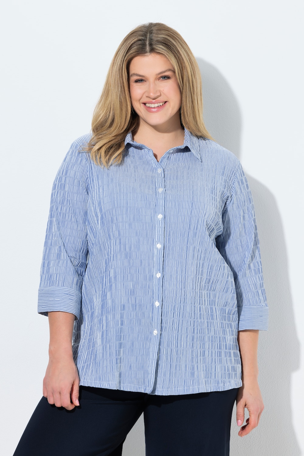 Große Größen Bubble-Bluse, Damen, blau, Größe: 54/56, Baumwolle/Polyester, Ulla Popken