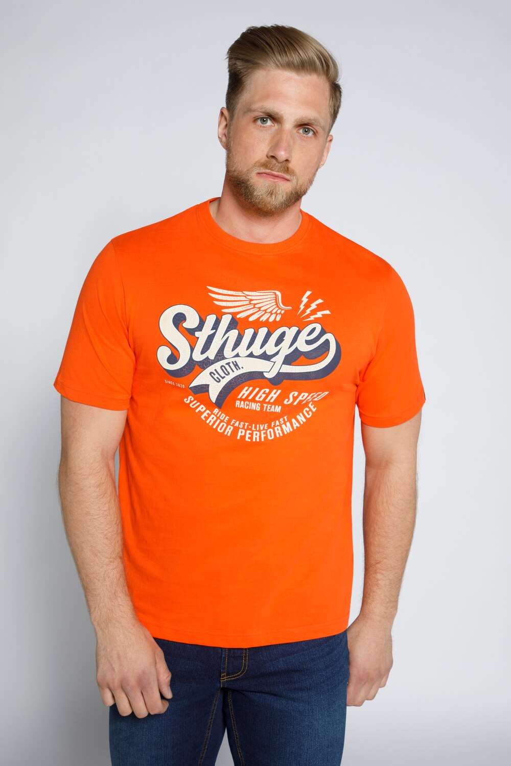 Grote Maten heren T-shirt Sthuge printmale, oranje, Maat: XL, Katoen, STHUGE