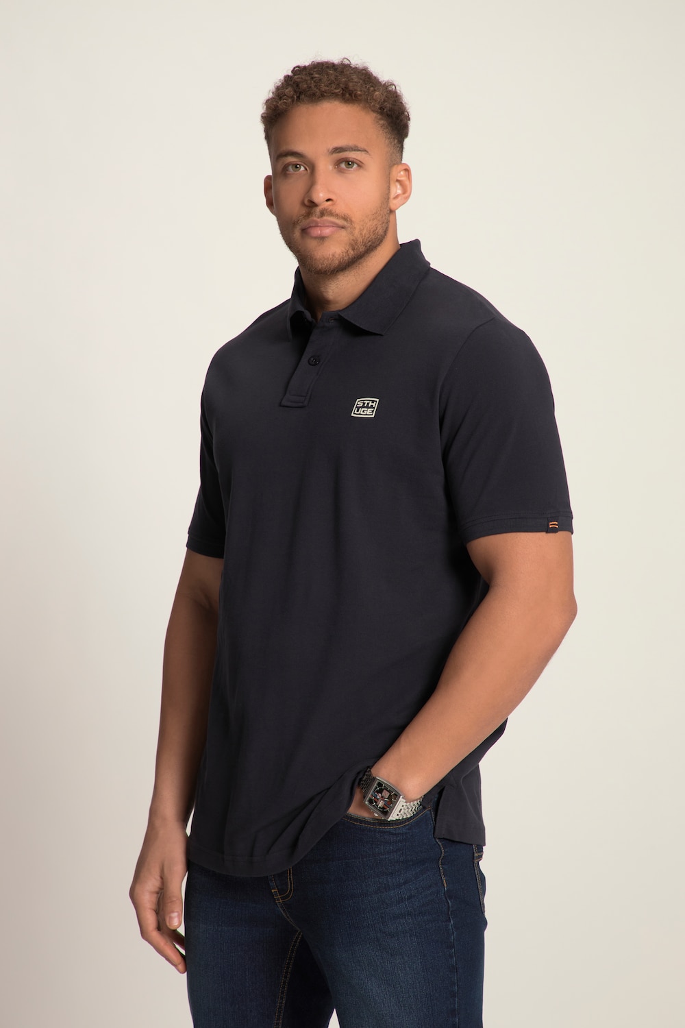 Grote Maten herenpoloshirt met korte mouwenmale, blauw, Maat: L, Katoen, STHUGE