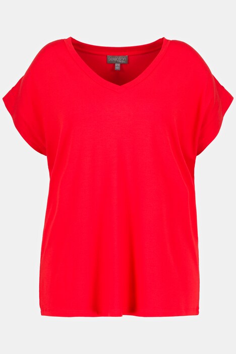 T-shirt, V-hals, slim, V-hals, korte mouwen, crêpe