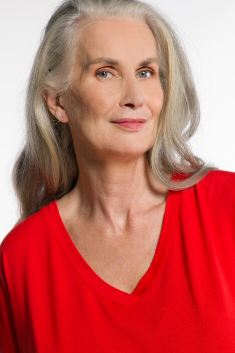 T-shirt, V-hals, slim, V-hals, korte mouwen, crêpe