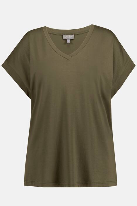 T-Shirt, kurz, Slim, V-Ausschnitt, Halbarm, Krepp