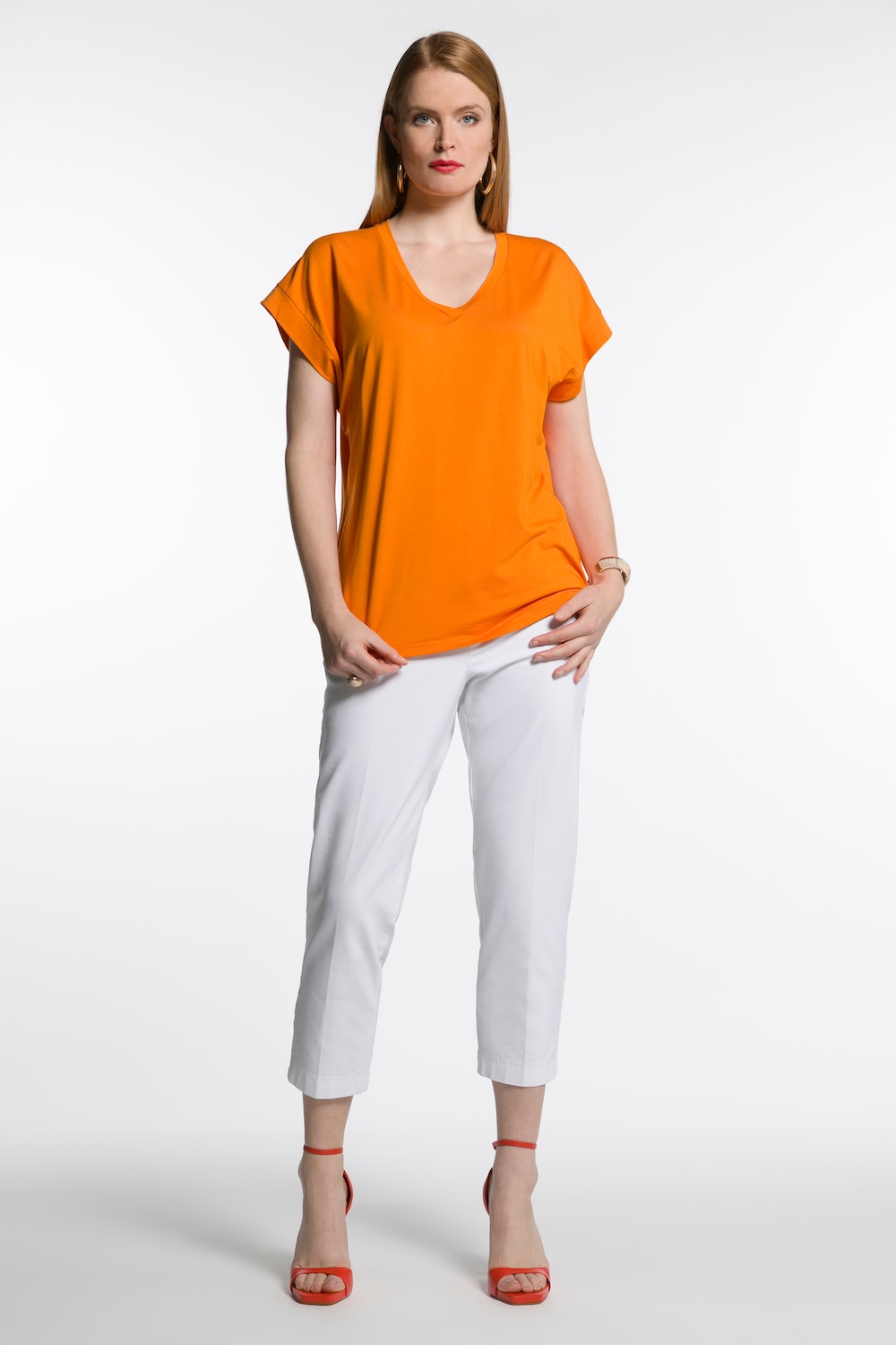 Grote Maten T-shirt, Dames, oranje, Maat: 42/44, Viscose, Ulla Popken