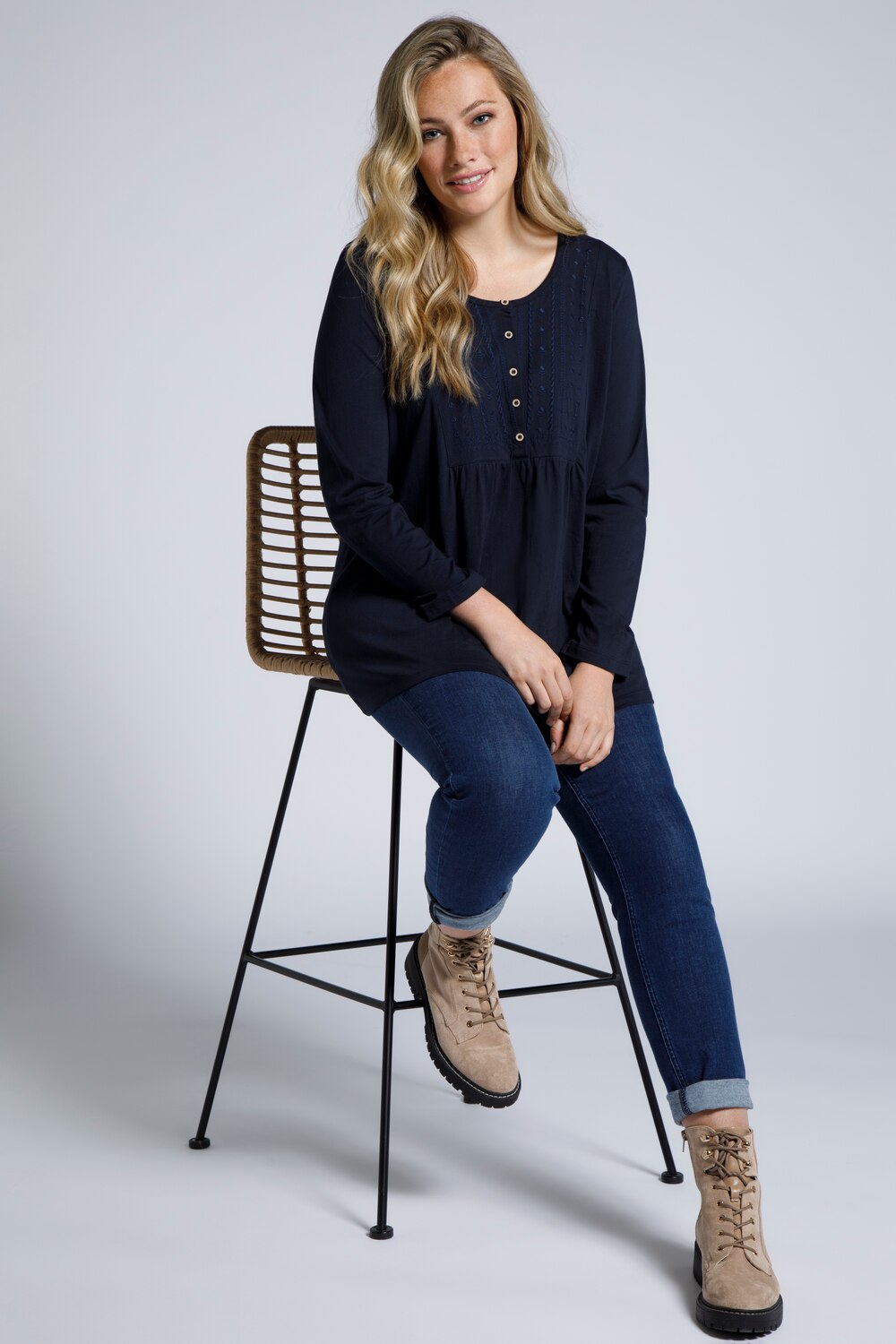 Grote Maten shirt, Dames, blauw, Maat: 54/56, Katoen, Ulla Popken Grote Maten shirt, Dames, blauw, Maat: 54/56, Katoen, Ulla Popken