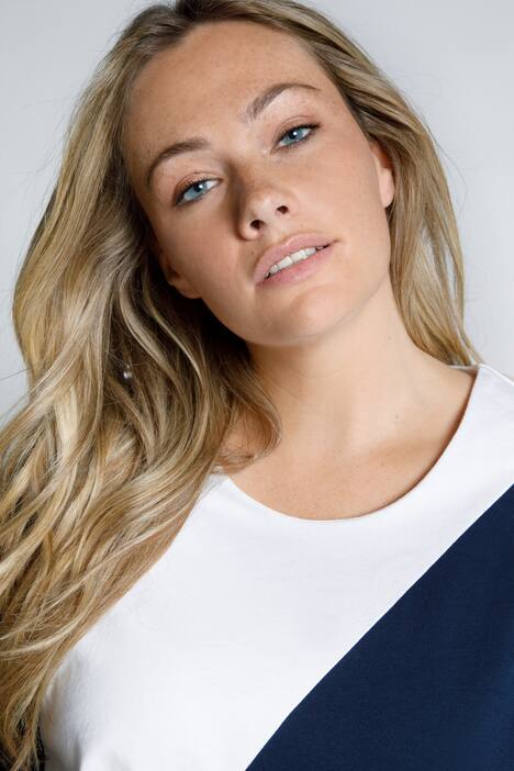 Shirt, Colorblocking, Stehkragen, 3/4-Arm, Biobaumwolle