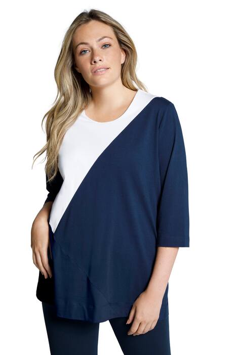 Tričko, barevné bloky, stojáček, 3/4 rukávy, biobavlna