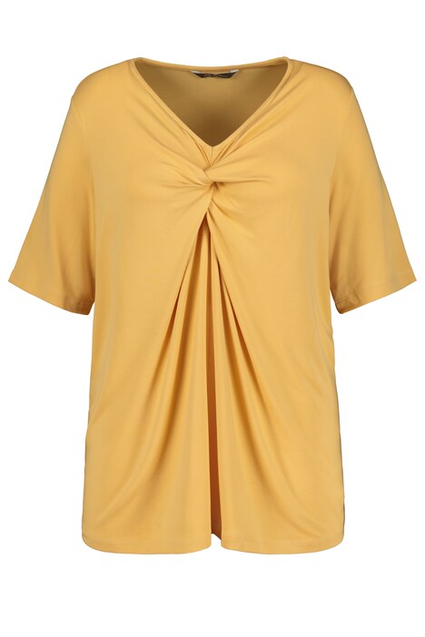 Tričko, řasení, výstřih do V, modal piké, krátké rukávy